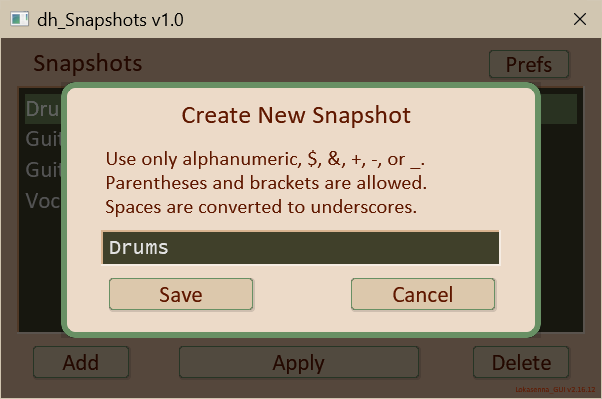 Create new snapshot window