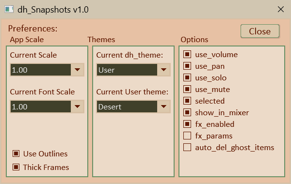 Preferences window